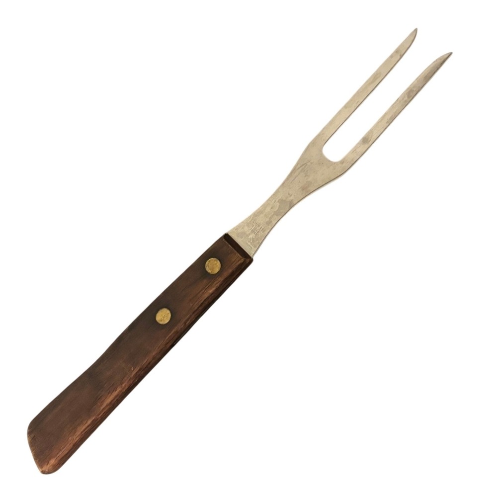 Vintage | Stainless Steel | 2 Tine Meat Carving Fork Wood Handle | Japan 9.25"